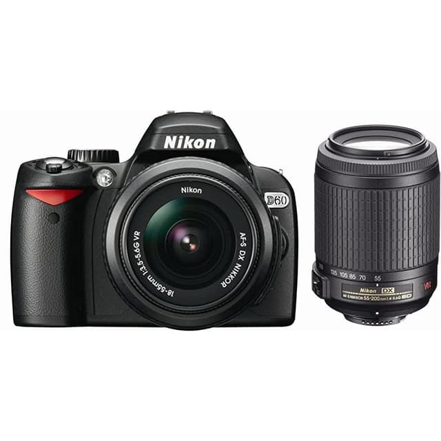 Réflex D60 - Negro + Nikon AF-S DX Nikkor 18-55mm f/3.5-5.6G VR + AF-S DX Nikkor 55-200mm f/4-5.6G VR f/3.5-5.6 + f/4-5.6 de 